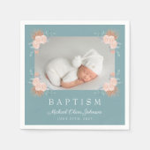 グリーンエレガントフローラ写真バプテスマ スタンダードカクテルナプキン (正面)