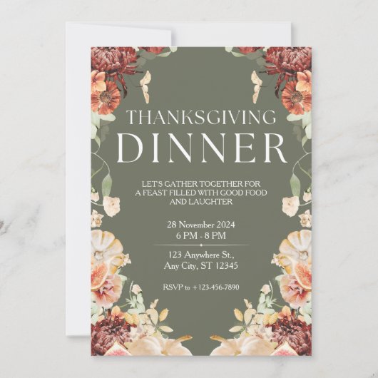 グリーンエレガントフローラ感謝祭ディナー 招待状 (正面)