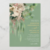 グリーンエレガントフローラ牡丹結婚ズ 箔招待状 (正面)