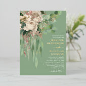 グリーンエレガントフローラ牡丹結婚ズ 箔招待状 (立ち正面)