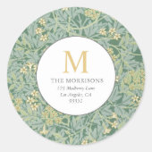 グリーンエレガントフローラ金ゴールドモノグラム差出人住所 ラウンドシール (正面)
