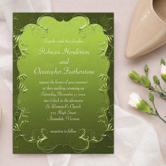 グリーンエレガントフローリズ&スクラシックカー結婚ズ 招待状