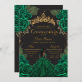 グリーンエレガントブラッククインセアニラバラ金ゴールドグリッター 招待状 (正面/裏面)