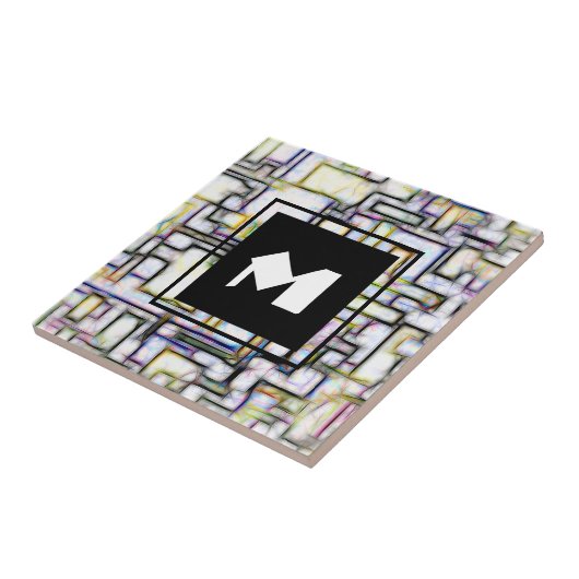 グリーンエレガントブラックスクエアモダントレンディーモノグラム タイル (側面)