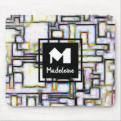 グリーンエレガントブラックスクエアモダントレンディーモノグラム マウスパッド (正面)