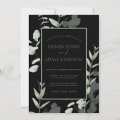 グリーンエレガントブラックユーカリ結婚式招待状 招待状 (正面)