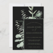 グリーンエレガントブラックユーカリ結婚式招待状 招待状 (正面)