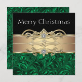 グリーンエレガントブラック金ゴールドクリスマスパーティー 招待状 (正面/裏面)