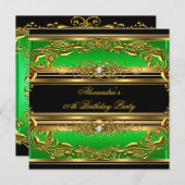 グリーンエレガントブラック金ゴールド誕生日パーティー 招待状 (正面/裏面)