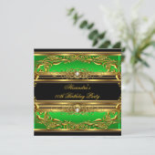 グリーンエレガントブラック金ゴールド誕生日パーティー 招待状 (スタンド正面)