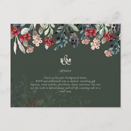 グリーンエレガントブルガンディーブルーフローラ結婚ズ ポストカード (裏面)