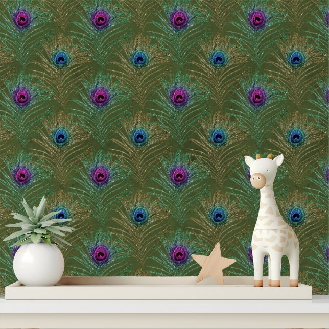 グリーンエレガントブルーグリッターピーコックフェザーズシック 壁紙 (クリエイターアップロード済み)