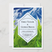 グリーンエレガントブルースカイアートフル抽象芸術結婚 招待状 (正面)