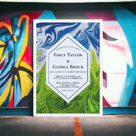 グリーンエレガントブルースカイアートフル抽象芸術結婚 招待状