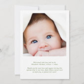 グリーンエレガントブルーボウウォーター色フォト誕生 案内状 (裏面)