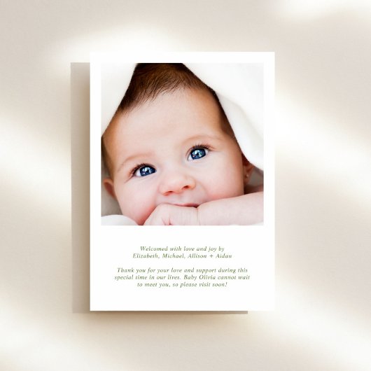 グリーンエレガントブルーボウウォーター色フォト誕生 案内状