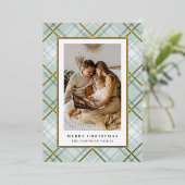 グリーンエレガントプレイドファミリー写真 箔シーズンカード (立ち正面)