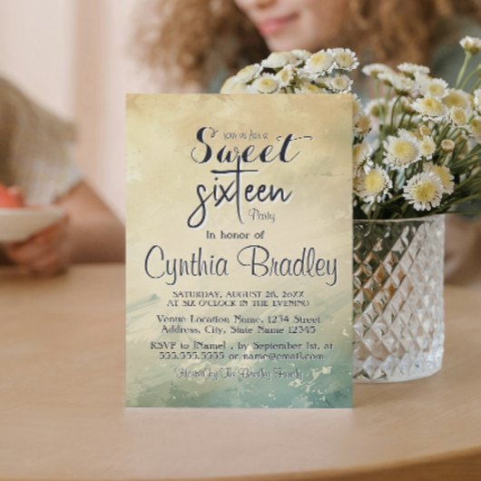 グリーンエレガントベージュSweet sixteen誕生会 招待状