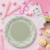 グリーンエレガントペイズリー縁ど ペーパープレート (パーティー)