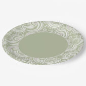 グリーンエレガントペイズリー縁ど ペーパープレート (アングル)