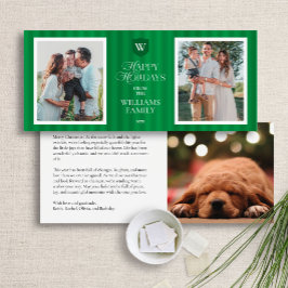 グリーンエレガントホリデーモノグラムフォトカード シーズンカード