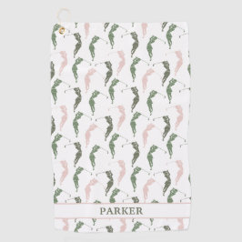 グリーンエレガントホワイトウーマンゴルファーモノグラムの ゴルフタオル