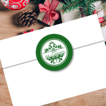 グリーンエレガントホワイトダマスクラウンド封筒用シール