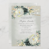 グリーンエレガントホワイトフローラ金ゴールドライトブライダル 招待状 (正面/裏面)