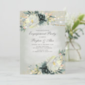 グリーンエレガントホワイトフローラ金ゴールドライト婚約 招待状 (スタンド正面)