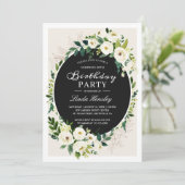 グリーンエレガントホワイトローズフローラ誕生日パーティー 招待状 (スタンド正面)