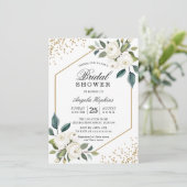 グリーンエレガントホワイト金ゴールドフローラブライダルシャワー 招待状 (スタンド正面)