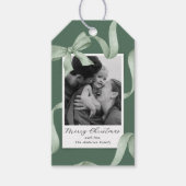 グリーンエレガントボウフォトホリデー ギフトタグ (正面)