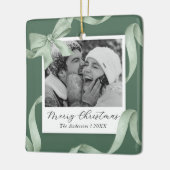 グリーンエレガントボウフォトホリデー セラミックオーナメント (左)