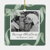 グリーンエレガントボウフォトホリデー セラミックオーナメント (裏面)