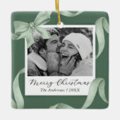 グリーンエレガントボウフォトホリデー セラミックオーナメント (正面)