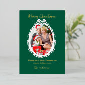 グリーンエレガントボウフレーム写真メリークリスマス 箔シーズンカード (立ち正面)