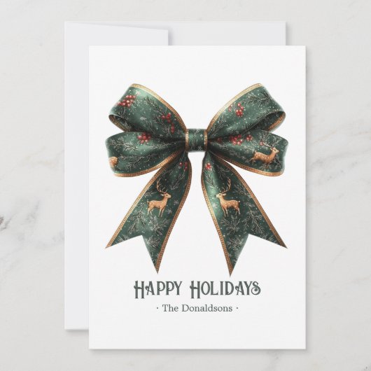 グリーンエレガントボウホリデーフォトホリデーカード シーズンカード (正面)