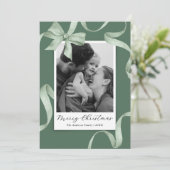 グリーンエレガントボウ写真クリスマス シーズンカード (スタンド正面)