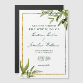 グリーンエレガントボタニカルつる植物金ゴールドグリーンリー結婚ズ マグネット招待状