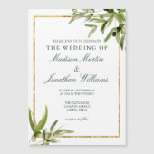 グリーンエレガントボタニカルつる植物金ゴールドグリーンリー結婚ズ マグネット招待状 (正面)