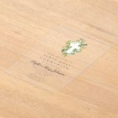 グリーンエレガントボタニカルクロスファースト聖餐式 アクリル招待状 (レイダウン)