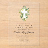 グリーンエレガントボタニカルクロスファースト聖餐式 アクリル招待状 (正面)