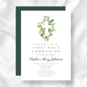 グリーンエレガントボタニカルクロスファースト聖餐式 招待状