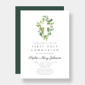 グリーンエレガントボタニカルクロスファースト聖餐式 招待状