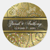 グリーンエレガントボホドットらせん状金ゴールドエスニック結婚 ラウンドシール (正面)