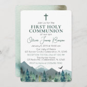 グリーンエレガントマウンテンボーイファースト聖餐式 招待状 (正面/裏面)