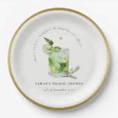 グリーンエレガントマルガリタカクテルブライダルシャワー ペーパープレート (正面)