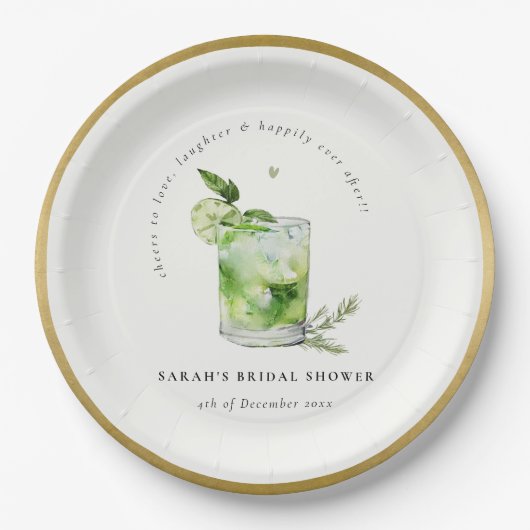 グリーンエレガントマルガリタカクテルブライダルシャワー ペーパープレート (正面)