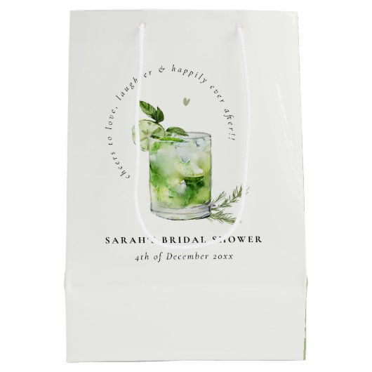 グリーンエレガントマルガリタカクテルブライダルシャワー ミディアムペーパーバッグ (裏面)