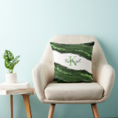 グリーンエレガントマーブルシルバーグリッターモノグラム クッション (椅子)